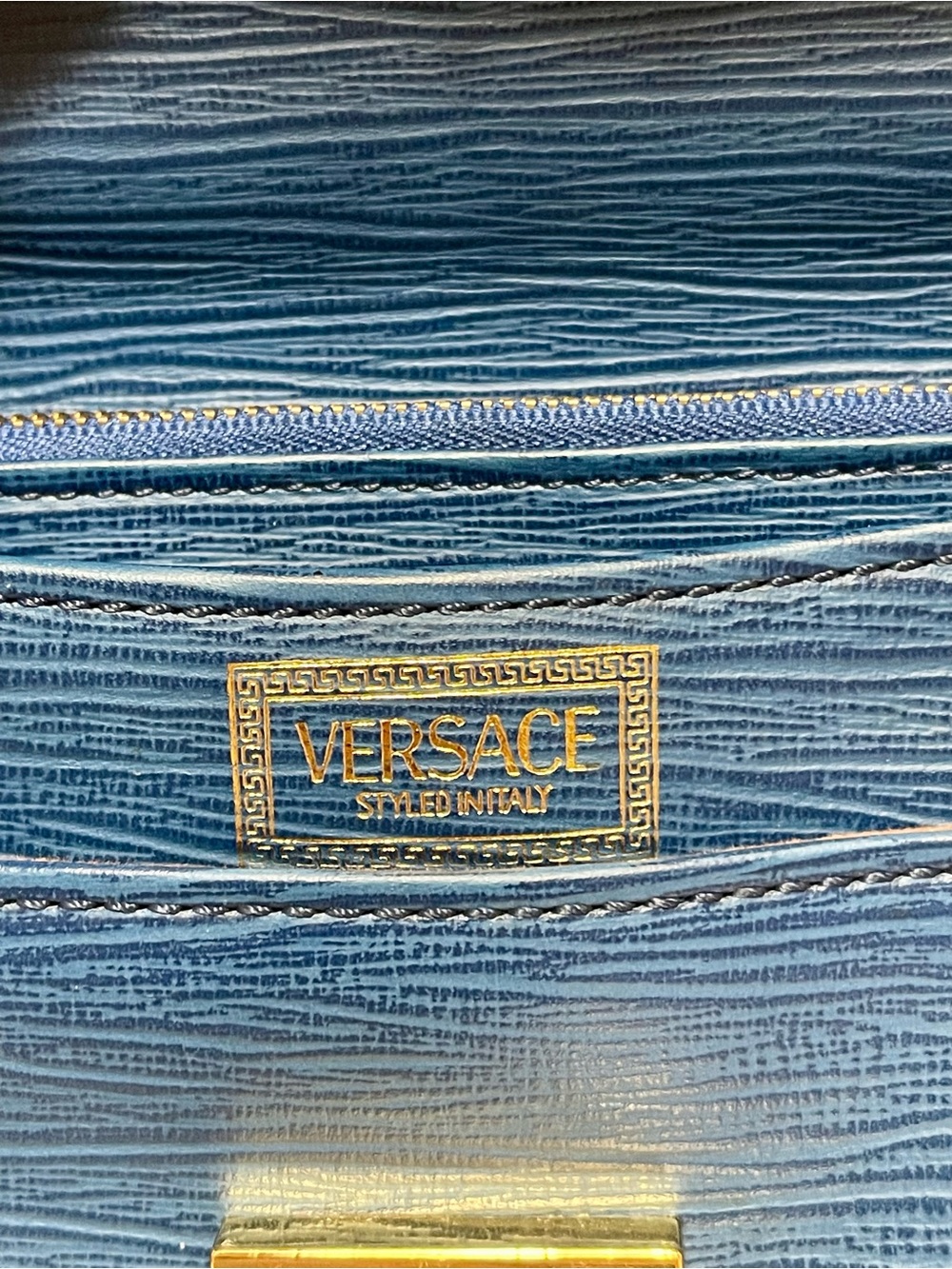 EUC Versace Blue Epi Leather Satchel with Gold-Tone Lock - Picture 8 of 14